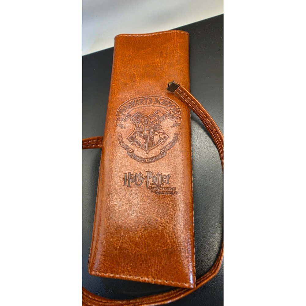 Harry Potter Hogwarts Brown Faux Leather Roll Up Wand Stationery Case Pouch